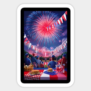 Fourth of July Patriotic Design Watching Fireworks Sticker